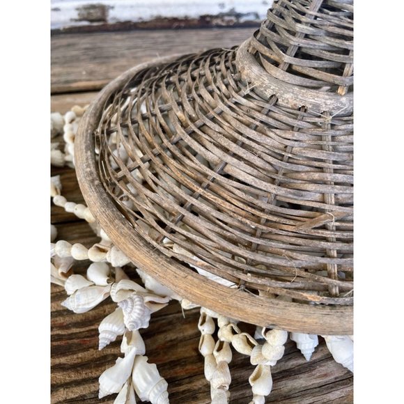 Vintage Wicker Seashell hanging Mobile Wind Chime Chandelier - Picture 7 of 16